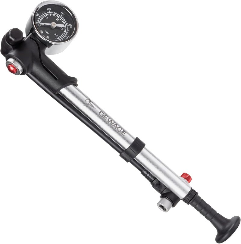 GEWAGE Shock Pump for Mountain, Road Bikes and Motorcycle - 300 Psi High Pressure for Front Fork and Rear Suspension Air Shocks Pump with Gauge -Portable Mini Pump with Air Bleed Button - Image 1